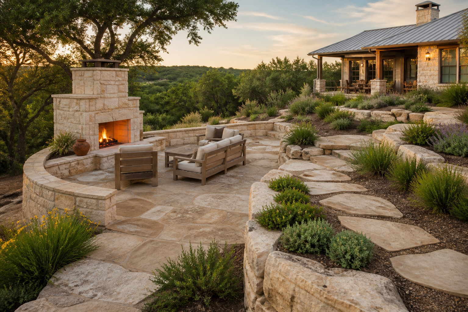 Albañilería, paisaje y construcción en Blanco, Texas