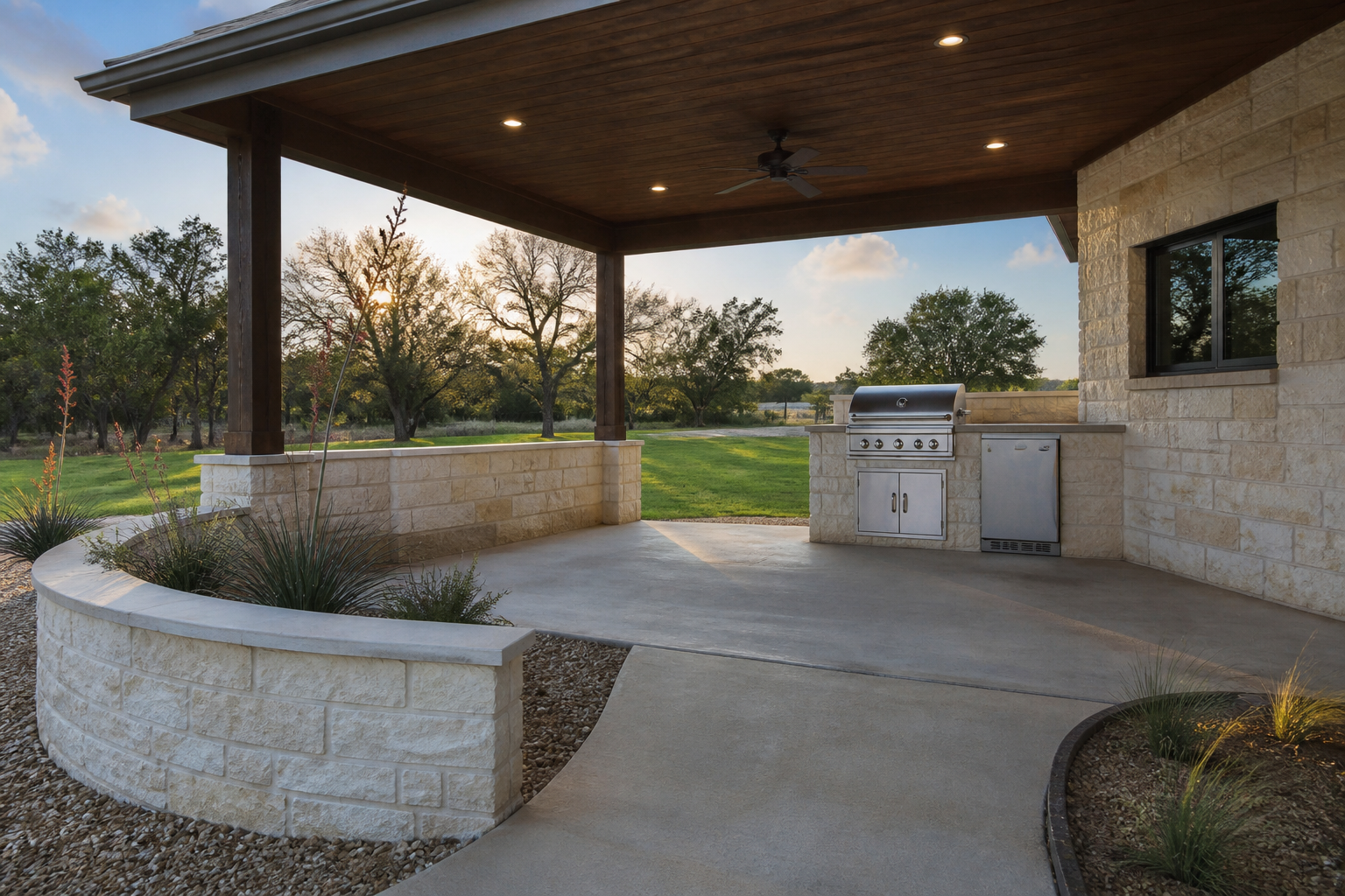 Albañilería, paisaje y construcción en Del Valle, Texas