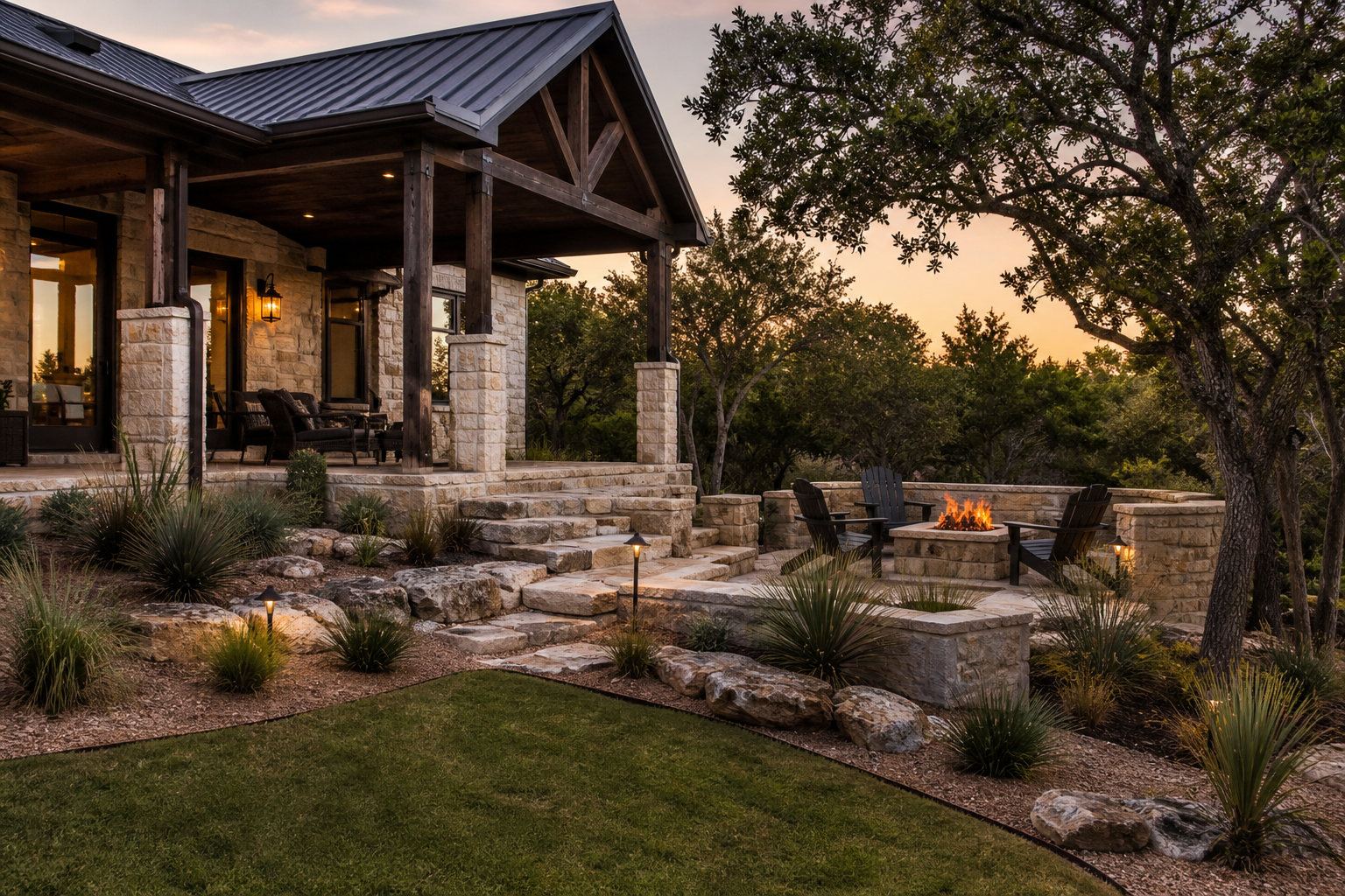 Albañilería, paisaje y construcción en Johnson City, Texas