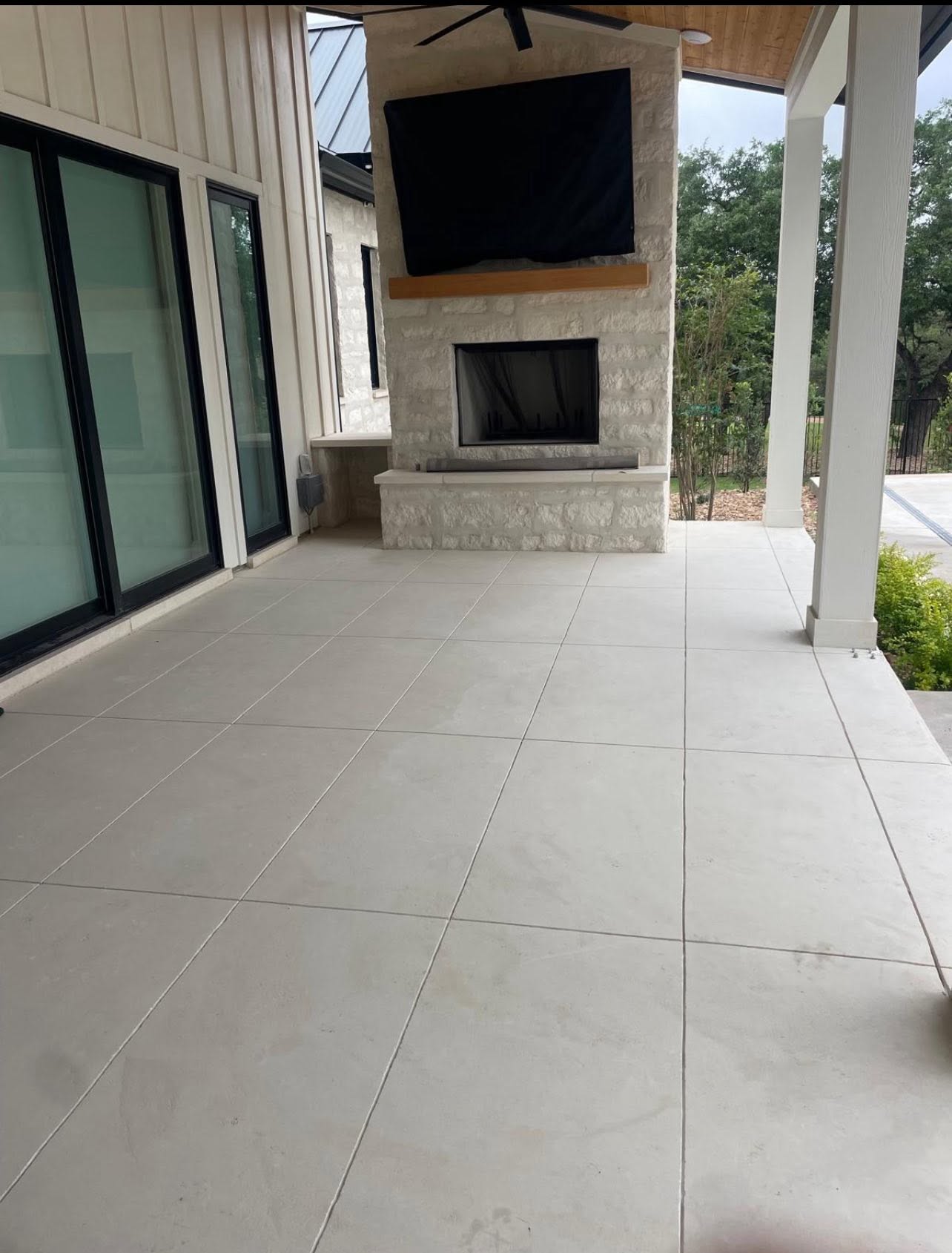 Covered patio tile installation