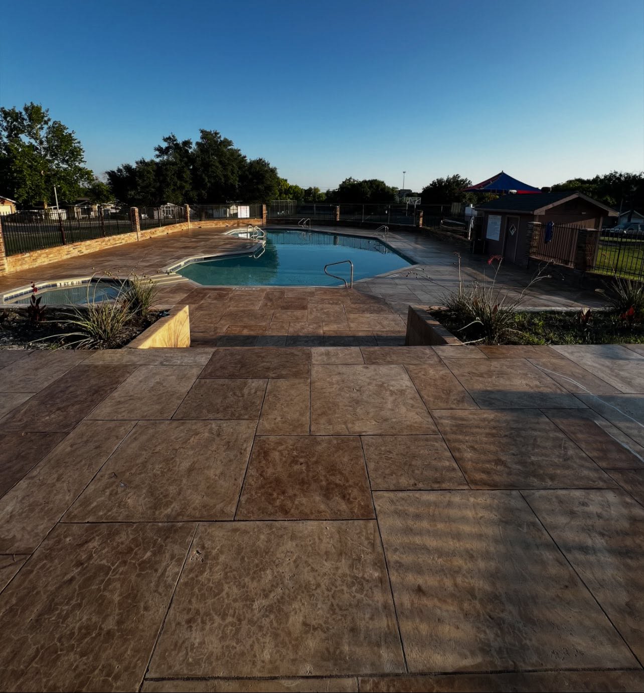 Stamped concrete pool deck